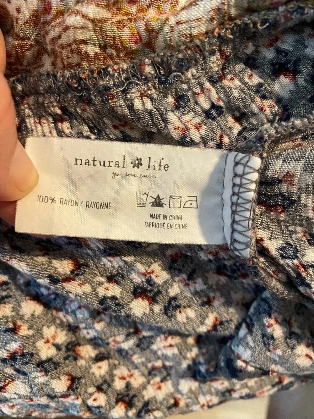 Natural Life Floral Navy Smocked Skirt in Navy, Rust & White